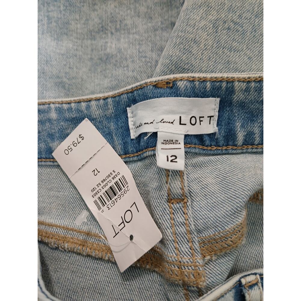 Loft Light Wash Denim Jean Midi Pencil Skirt With Slit NWT Knee Length Size 12 - Picture 3 of 7